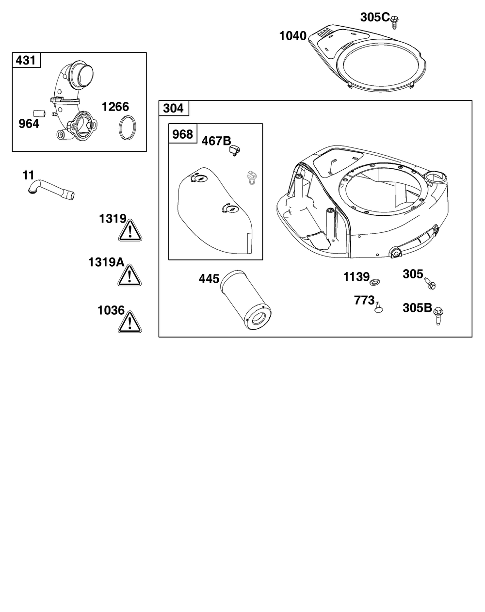 Blower Housing And Air Cleaner Group Diagram and Parts List for 31R877-0001-B5 200000 - 399999 Briggs and Stratton Engine